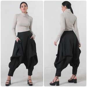 Metamorphoza Black Gypsy Drop Crotch Pants Italian Cool Wool Blend